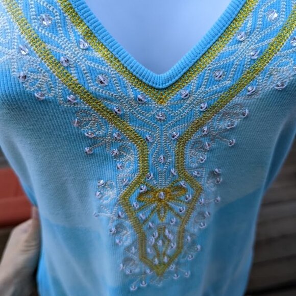 Rare Vintage! Victoria's Secret Tie-Dye Embroidered Turquoise Yellow Dress sz S - Picture 3 of 5